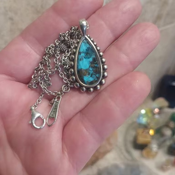 LAGOS Silver Necklace with Turquoise Teardrop Pendant - Picture 6 of 11